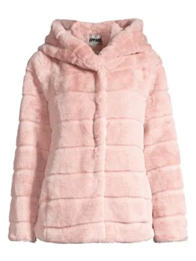 Shop Apparis Goldie Hooded Faux Fur Jacket In Blush