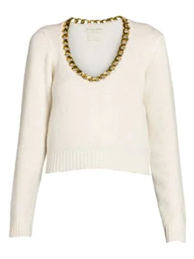 Shop Bottega Veneta Brushed Wool Chain Scoopneck Sweater In Off White