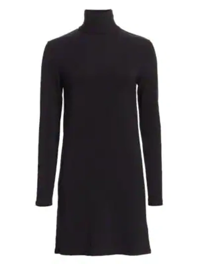 Shop Majestic Viscose-elastane French Terry Turtleneck Dress In Noir