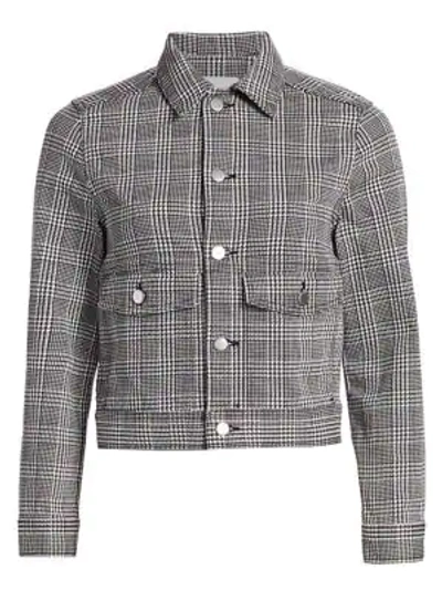 Shop Ag Women's Evonne Plaid Trucker Jacket In Houndstooth Plaid White Black