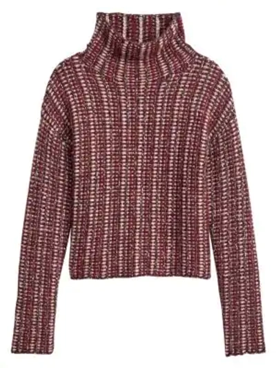 Shop Theory Inlay Striped Alpaca-blend Turtleneck Sweater In Dark Brown Multi