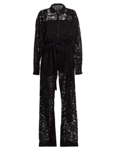 Shop Valentino Heavy Lace Belted Jumpsuit In Black