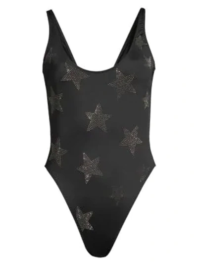 Shop Stella Mccartney Studded Stars One-piece Swimsuit In Black