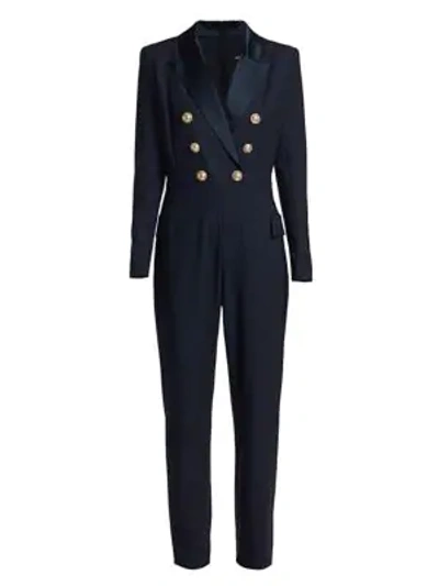 Shop Balmain Women's Double-breasted Stretch Wool Jumpsuit In Marine