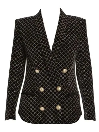 Shop Balmain 6-button Glitter Grid Double-breasted Pajama Jacket In Noir