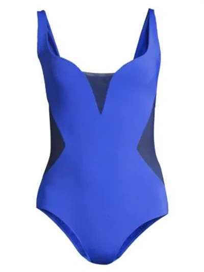 Shop Stella Mccartney Graphic Scuba One-piece Swimsuit In Cobalt