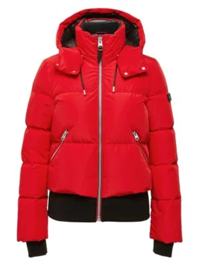 Shop Mackage Aubrie Hooded Down Bomber Jacket In Red