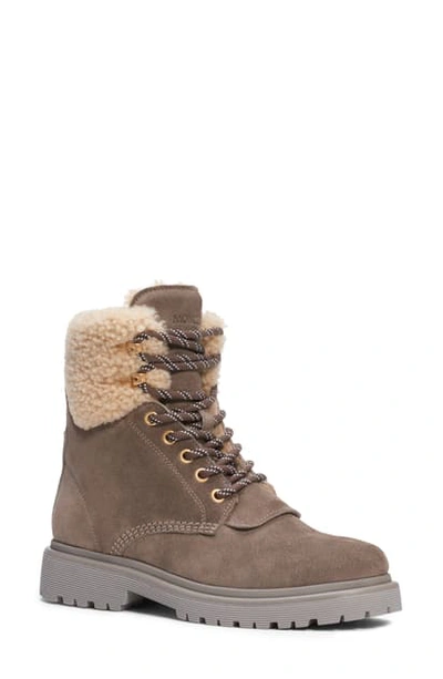 Shop Moncler Patty Genuine Shearling Trim Boot In Beige