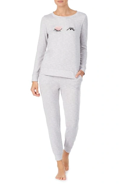 Shop Kate Spade Embroidered Pajamas In Printed Heather Grey