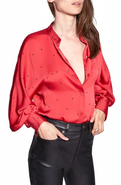 Shop Equipment Gabin Star Print Satin Blouse In Tomato True Black