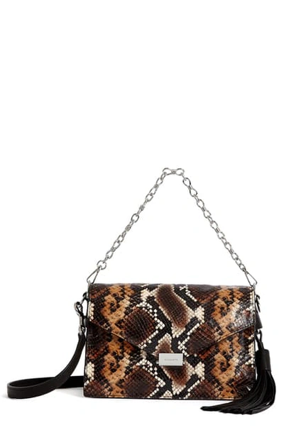 Shop Allsaints Miki Snake Embossed Leather Crossbody Bag In Brown