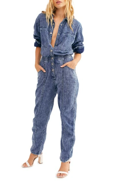 Shop Free People Ari Button Up Coveralls In Blue