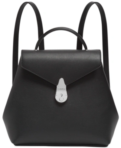 Shop Calvin Klein Lock Leather Backpack In Black/silver