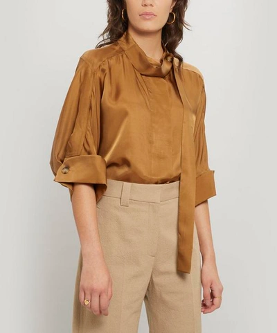 Shop Rejina Pyo Briana Contrast-stitching Cotton-blend Shirt In Brown