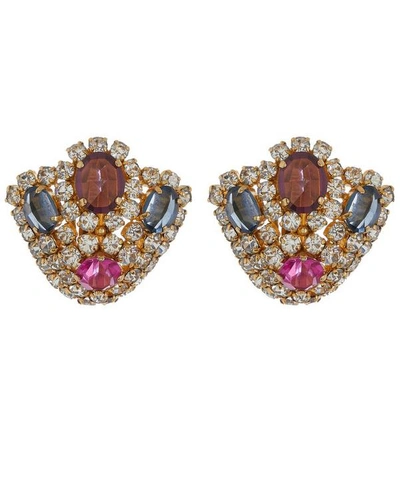 Designer Vintage 1960s Christian Dior Gilt Faux Gemstone Clip-on Earrings In Gold