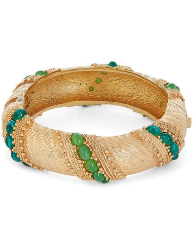 Designer Vintage 1960s Christian Dior Gilt Faux Jade And Emerald Bangle In Gold