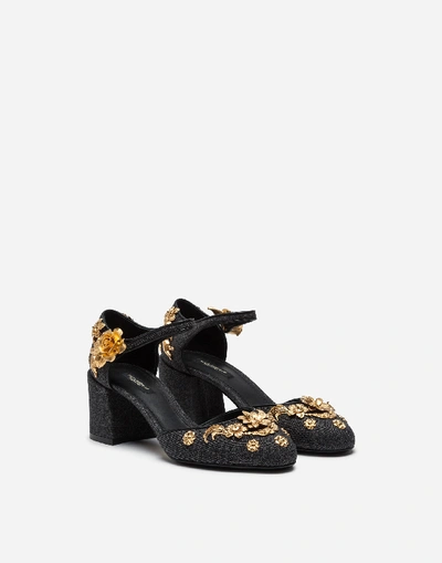 Shop Dolce & Gabbana Fabric Ankle-strap Shoes With Embroidery In Black