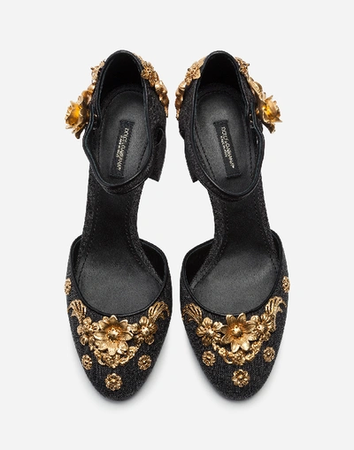 Shop Dolce & Gabbana Fabric Ankle-strap Shoes With Embroidery In Black