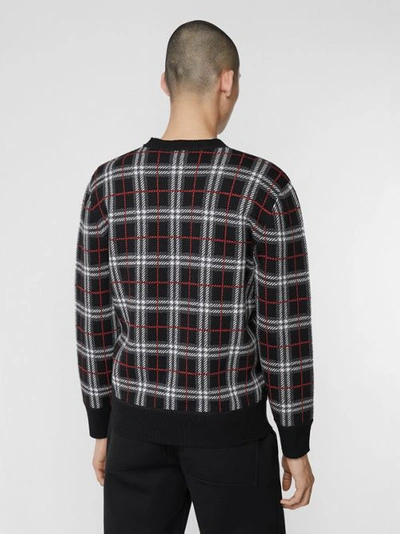 Shop Burberry Check Merino Wool Jacquard Sweater In Black