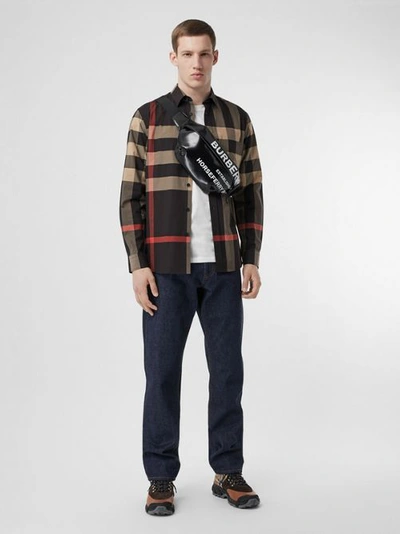 Shop Burberry Check Stretch Cotton Poplin Shirt In Black