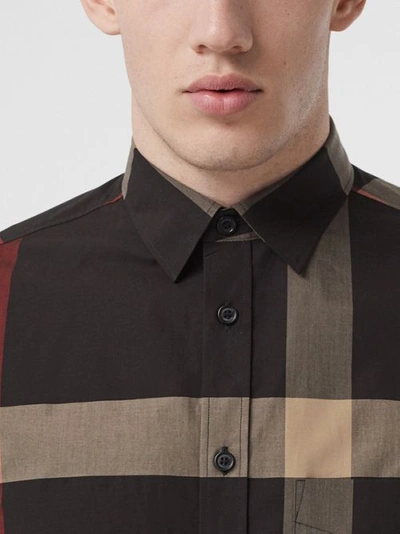 Shop Burberry Check Stretch Cotton Poplin Shirt In Black