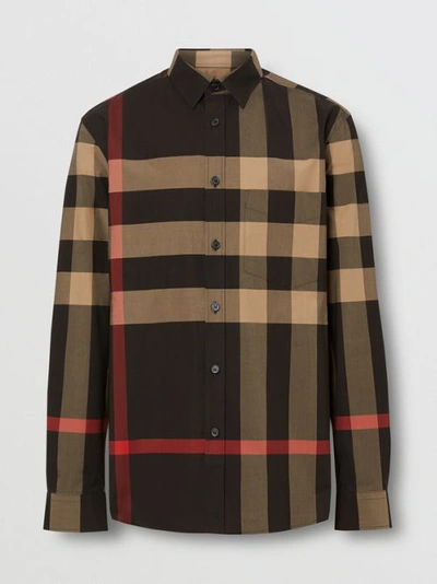 Shop Burberry Check Stretch Cotton Poplin Shirt In Black