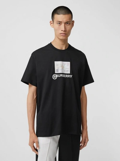 Burberry Montage Print Cotton Oversized T-shirt In Black | ModeSens