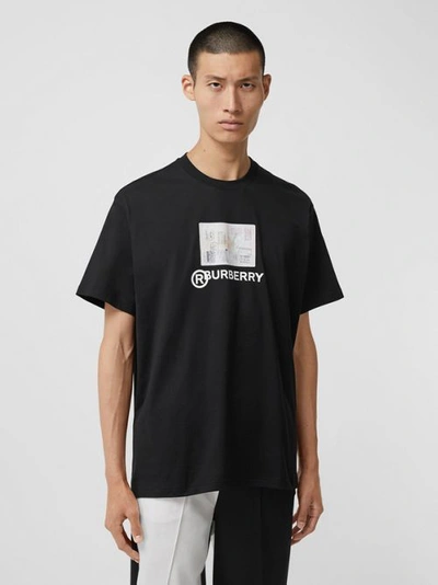 Shop Burberry Montage Print Cotton Oversized T-shirt In Black