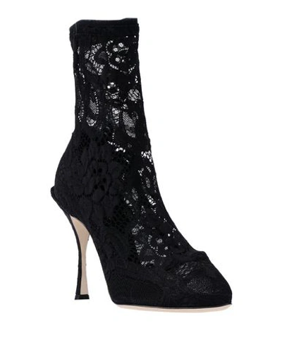 Dolce & Gabbana Black Ankle Boot In Stretch Lace And Gros Grain In Black