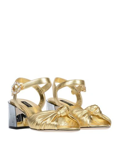 Dolce & Gabbana Crystal-embellished Metallic Leather Sandals In Gold