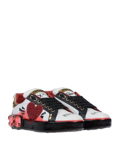 Dolce & Gabbana White Calfskin Women Sneaker With Heart-shaped Rhinestone Detail In White