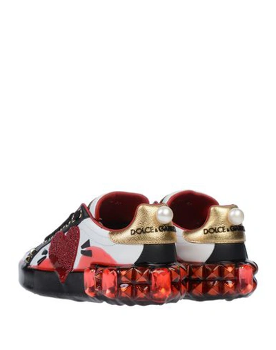 Dolce & Gabbana White Calfskin Women Sneaker With Heart-shaped Rhinestone Detail In White