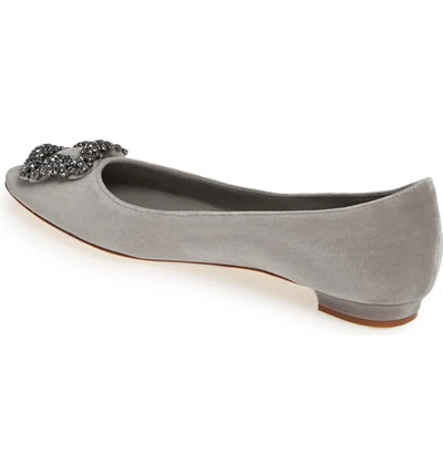 Shop Manolo Blahnik Hangisi Pointed Toe Flat In Grey Velvet
