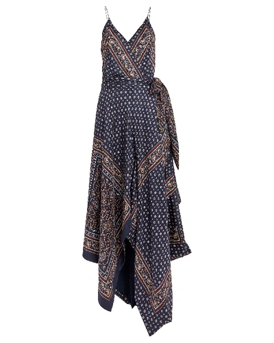 Shop Jonathan Simkhai Bandana Print Sleeveless Wrap Dress In Navy