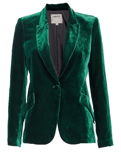 Shop L Agence L'agence Chamberlain Velvet Blazer In Green