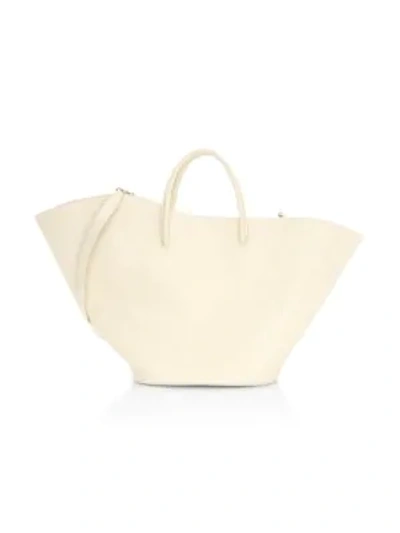 Shop Little Liffner Large Tulip Leather Tote In Ivory