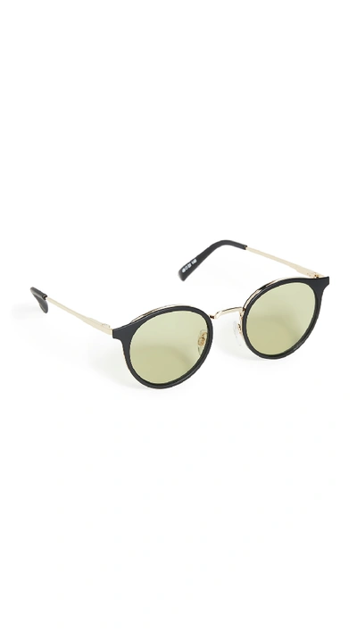 Shop Le Specs Tornado Sunglasses In Matte Black/green Tint