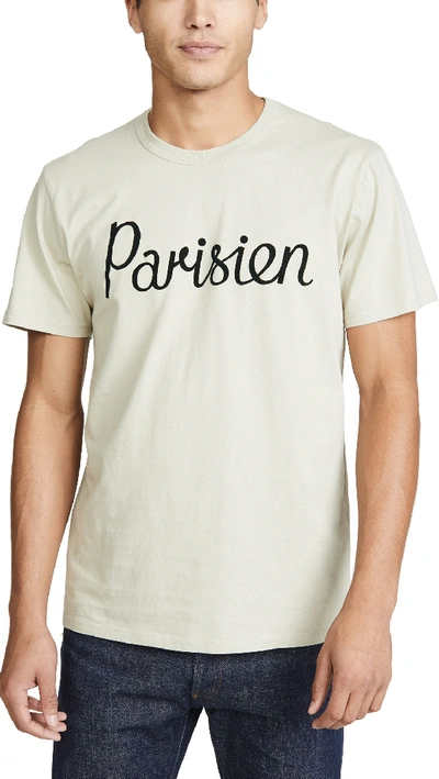 Shop Maison Kitsuné Short Sleeve T-shirt With Parisien Print In Beige