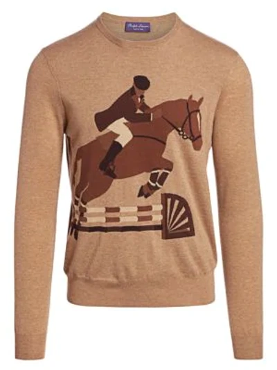 Shop Ralph Lauren Equestrian Cashmere & Wool-blend Sweater In Camel Multi