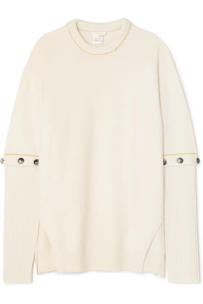 Shop Chloé Convertible Button-embellished Wool-blend Sweater In Ivory