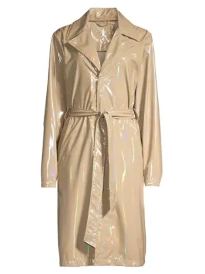 Shop Rains Holographic Overcoat In Holographic Beige