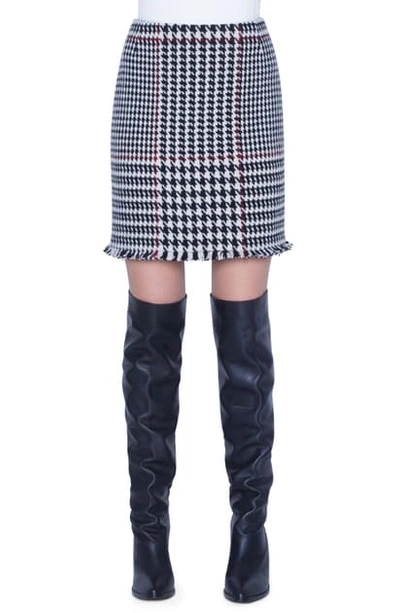 Shop Akris Punto Glen Check Wool Blend Miniskirt In Offwhite/ Black/ Ruby