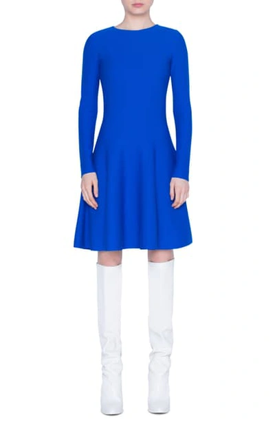 Shop Akris Punto Long Sleeve Fit & Flare Wool Sweater Dress In Electric Blue