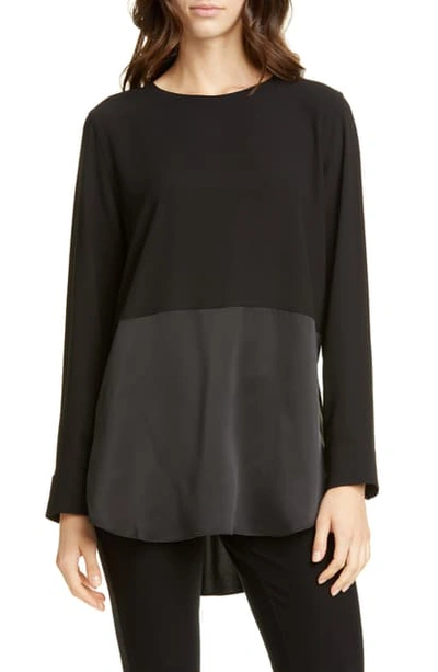 Shop Eileen Fisher Mixed Finish Silk Tunic In Black