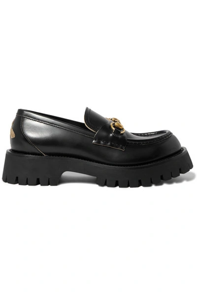 Shop Gucci Horsebit-detailed Metallic Embroidered Leather Platform Loafers In Black