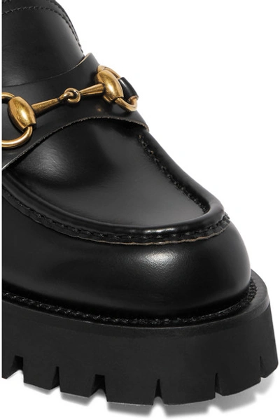 Shop Gucci Horsebit-detailed Metallic Embroidered Leather Platform Loafers In Black