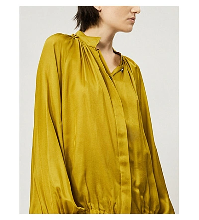 Shop Ann Demeulemeester Nanette Gathered Satin Shirt In Nanette Olive