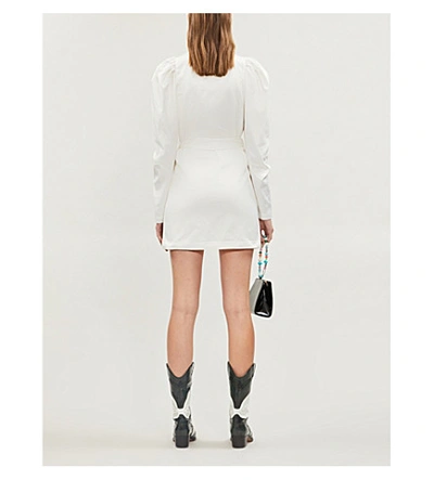 Shop Rotate Birger Christensen Leg-of-mutton-sleeve Satin Mini Wrap Dress In Bright White