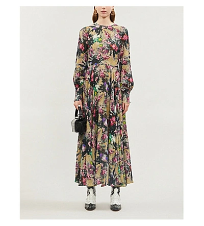 Shop Rotate Birger Christensen Floral-print Chiffon Maxi Dress In Wild Flwr Aop Blk Cmb