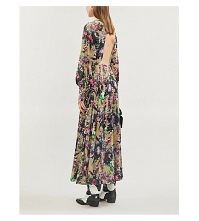 Shop Rotate Birger Christensen Floral-print Chiffon Maxi Dress In Wild Flwr Aop Blk Cmb